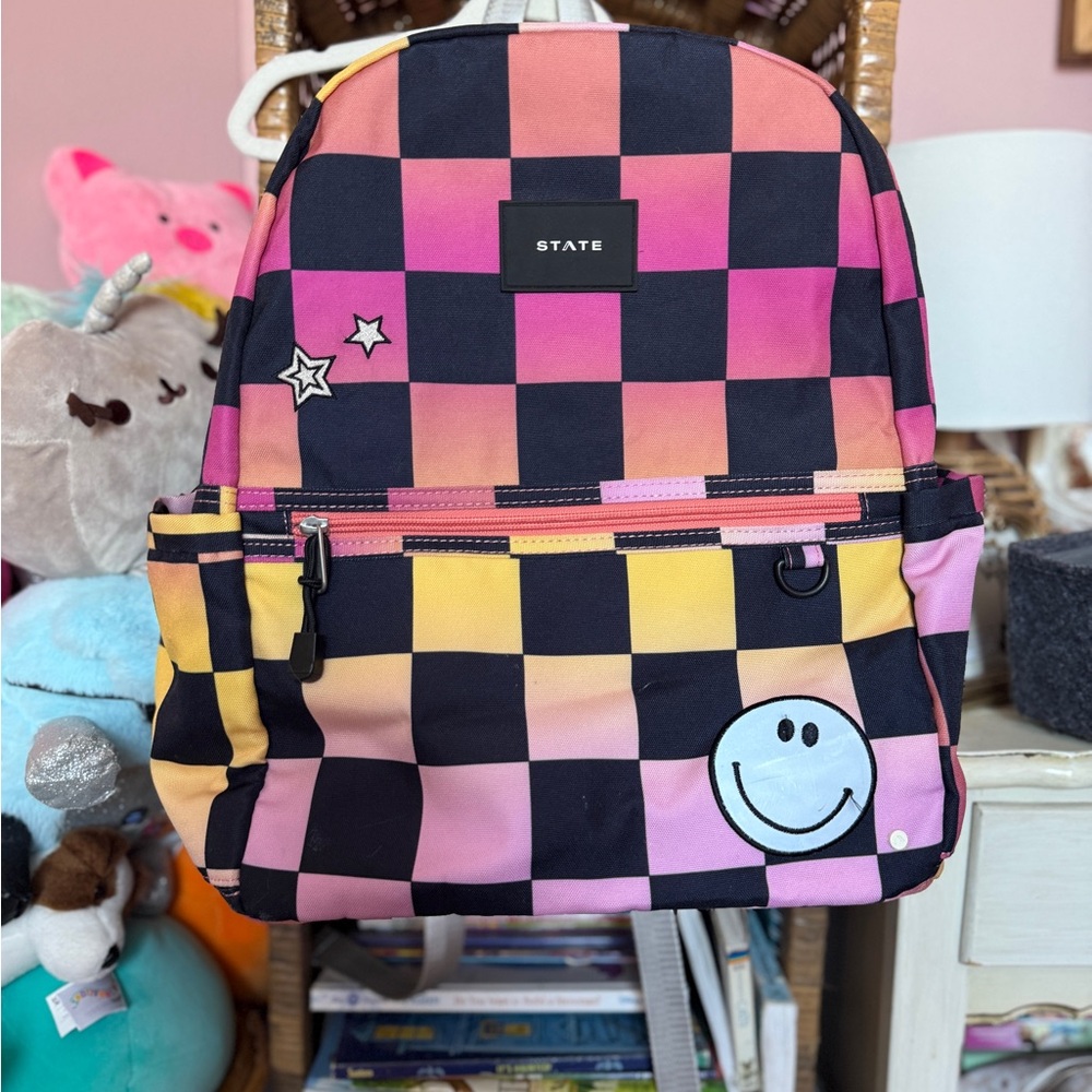STATE Kids Checkered Backpack - Pink, Yellow, Black